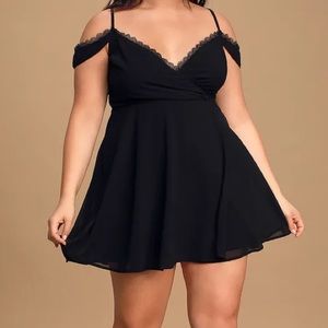 Lulus Unforgettable Black Lace Off The Shoulder Mini Dress XL